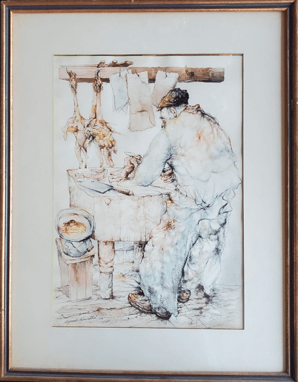 The Butcher by Seymour Rosenthal depicts a butcher in his shop.