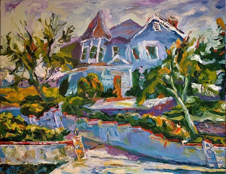 An oil on linen painting named The Autumn House by Oleg Tsank.