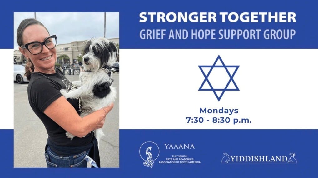 Description stronger together group; image of a person smiling holding her dog in her arms