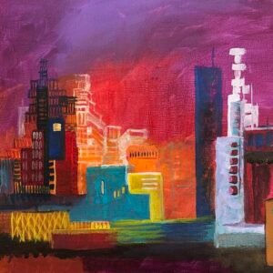 A city outline with high rise buildings from side view Miriam Libhaber Painting - Marine Layer