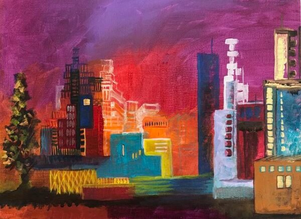 A city outline with high rise buildings from side view Miriam Libhaber Painting - Marine Layer