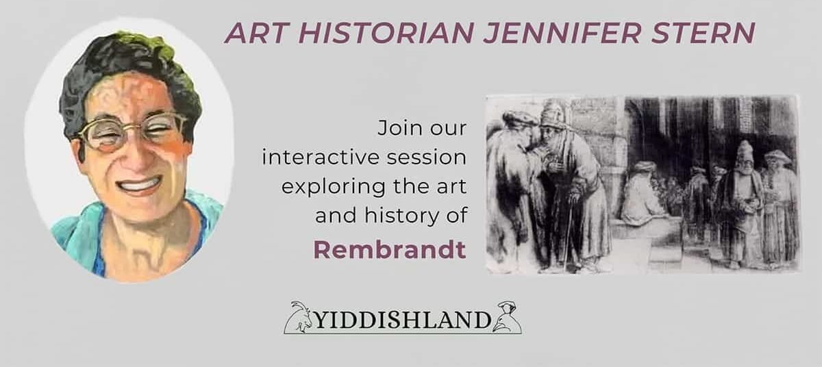 A picture of art historian Jennifer Stern and a representative painting of Rembrandt side by side