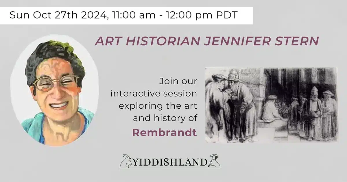 A picture of art historian Jennifer Stern and a representative painting of Rembrandt side by side