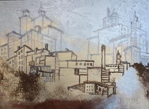 An artwork by Miriam Libhaber: Getting There, with city outline