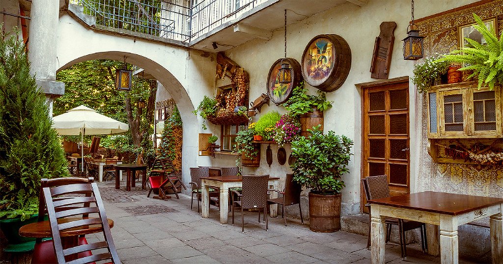 an image of a courtyard restaurant