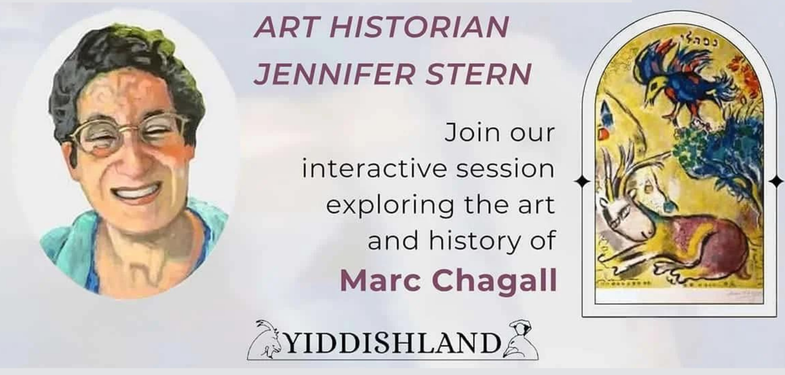 A banner advertising a talk about Chagall by Jennifer Stern