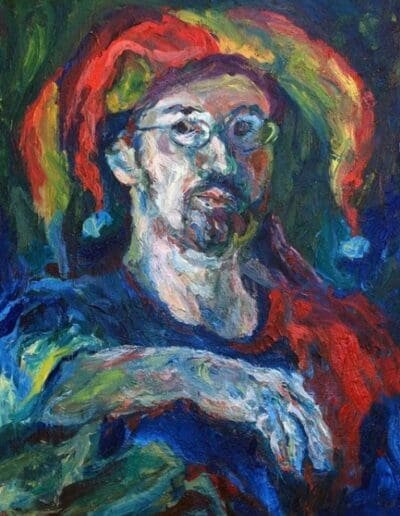 Colorful expressionist self-portrait of Oleg Tsank from the Yiddish Family Portraits collection.